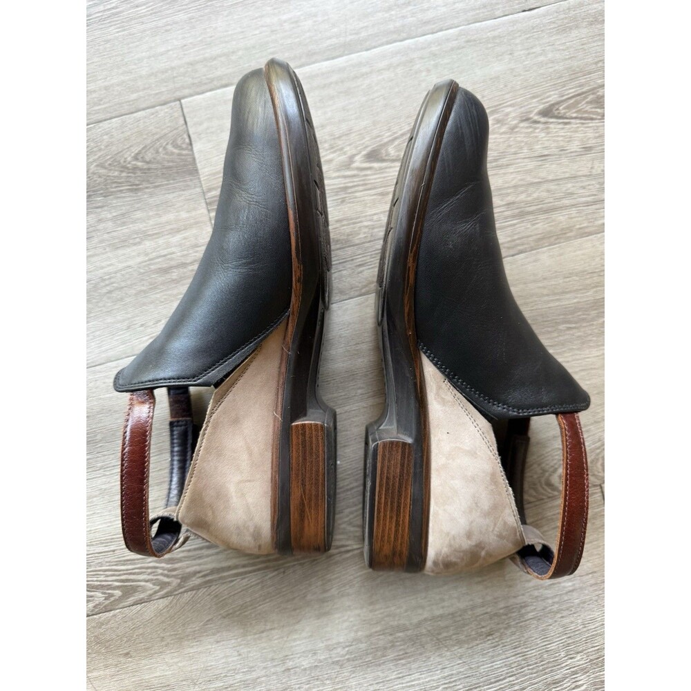 Naot Kamsin Leather Ankle Strap Booties Women's Size 38 Black Raven/Stone Brown